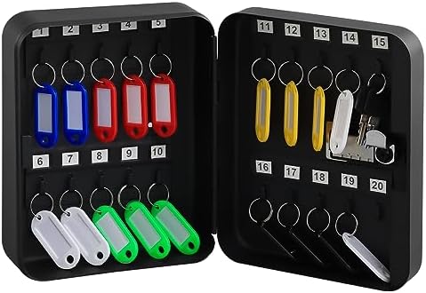 KYODOLED Key Cabinet Wall Mount,Locking Key Organizer,Key Storage Lock Box with Code,Key Management with Combination Lock,20 Key Hooks & Tags Key Lab,7.87 x 6.3 x 3.14 inch,(Black,20 Key)