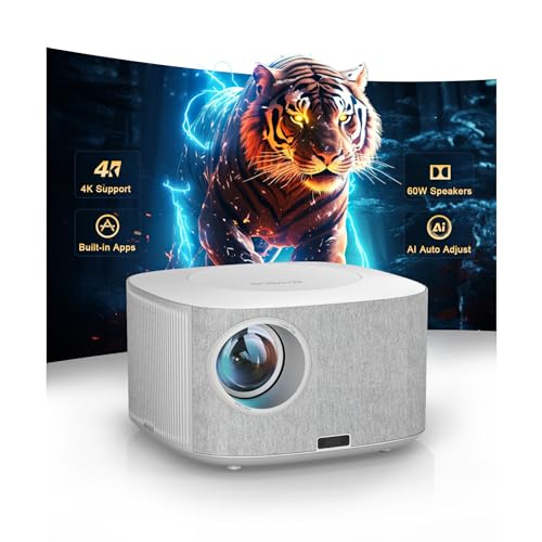 Image of Outdoor-Projector-4K with WiFi and Bluetooth:[3500 Bright /60W Dolby Audio /Official Licensed Apps],Smart-Projector with AI Auto Focus, ONOAYO ONO5Pro 2.0 Movie Projector for Indoor /Outdoor 2026(White)