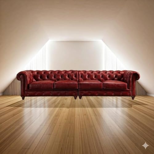 Image of Modern Classic Design Leatherette Luxury Chester Sofa Set with Button Tufted, Sofa for Living Room Home, Office and Lobby (Burgundy, 4 Seater Sofa)