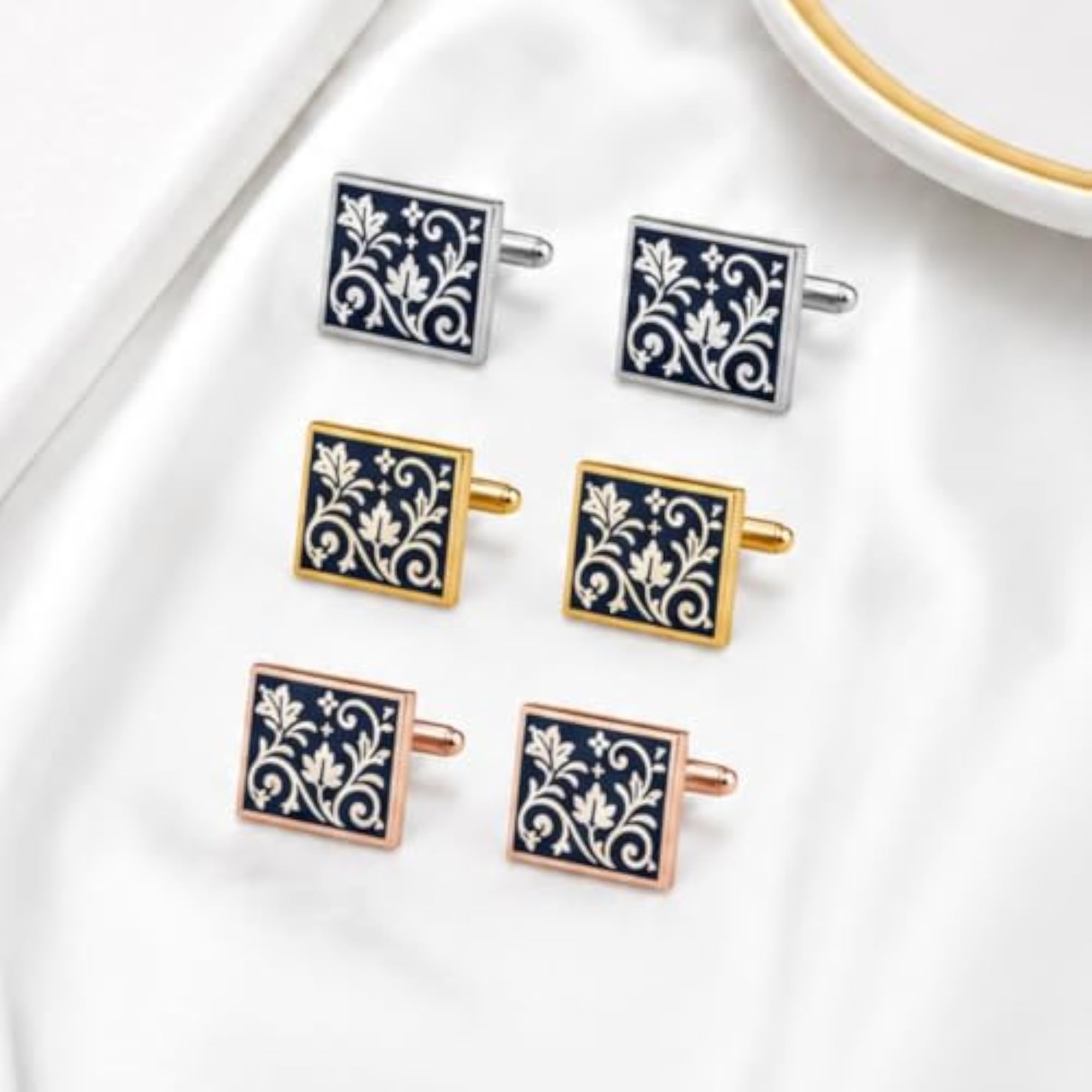 Brass Square Cufflinks with Floral Design