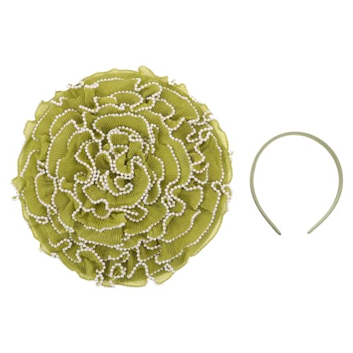 Chapeau bibi vert avec fleur plissée et perles Ipetboom pour femmes