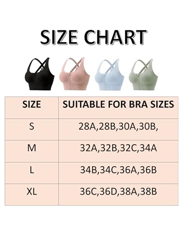 Image of PLUMBURY Women's Seamless Padded Full Coverage Front Zip Cross Back Sports Bra, Size S to XL