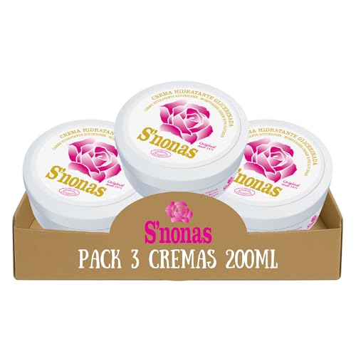 Crema Hidratante Glicerinada S'Nonas - Protección e Hidratación Intensa - ideal para Manos, Codos, Rodillas y Pies, Pack Bote 200ml (3)