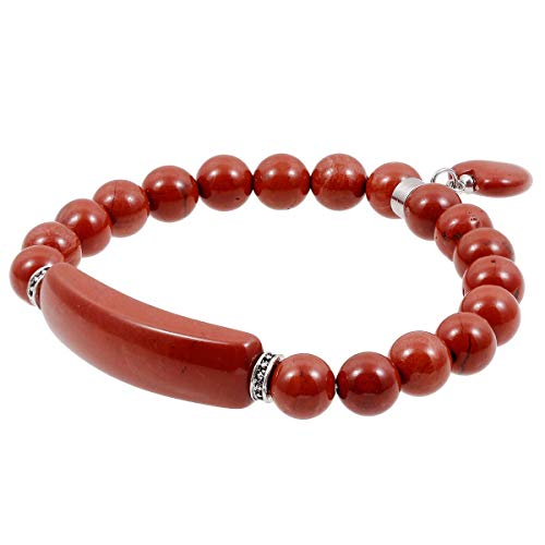 Nupuyai 8MM Red Jasper Stretch Bracelets for Unisex, Healing Stone Bracelet with Dangle Heart Charm 7'