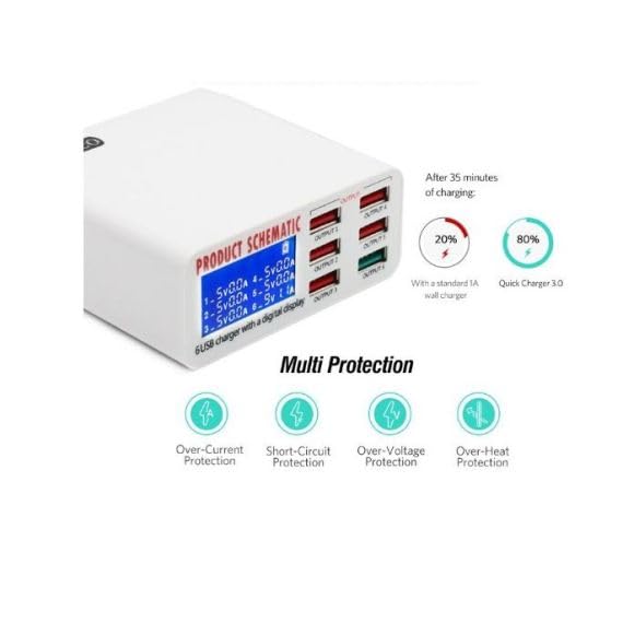 Stazione di Ricarica USB Multi-Porta da Tavolo 5V 8A con Quick Charge 3.0 - Bianco