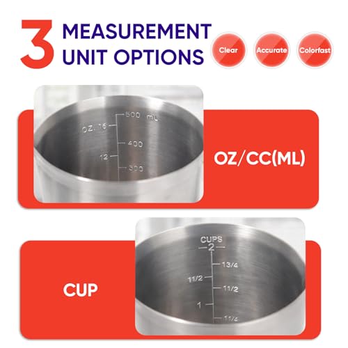 Image of Newness Stainless Steel Measuring Cup, Metal Measuring Cup with Handle (Upgraded, 3 Marking Including Cup /ML /Ounce Scale), 16 Ounces (0.5 Liter, 2 Cup)