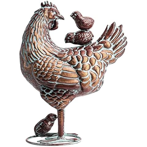 CLYB Garden Antique Copper Hen with Chicken Statue Cover