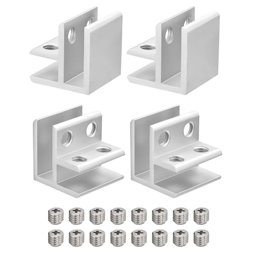 uxcell 90 Degree Glass Clamp, 4pcs for 8-12mm Aluminum Alloy Glass Shelf Support Bracket Double Side Glass Holder for Cabinet Cupboard