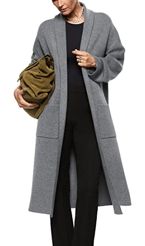 Image of Womens Long Sleeve Maxi Cardigan Open Front Oversized Knitted Sweater Coat Casual Lapel Warm Overcoat with Pockets