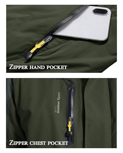 KEFITEVD Chaqueta de snowboard para hombre con forro cálido, chaqueta de esquí impermeable Softshell con capucha, chaqueta de invierno, transpirable, chaqueta funcional, Verde militar, L - imagen 5