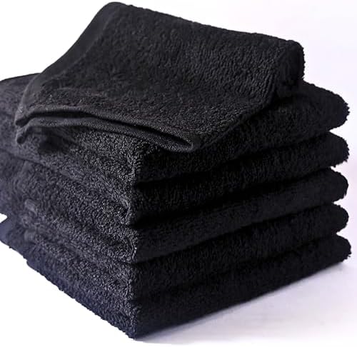 LIVINATI Black 100% Cotton Wash Cloths for Showering Body and Face - 12"X12" 6 Pack Washcloths - Small Terry Towel Bath Rags for Adults and Kids Bathroom - Soft Absorbent