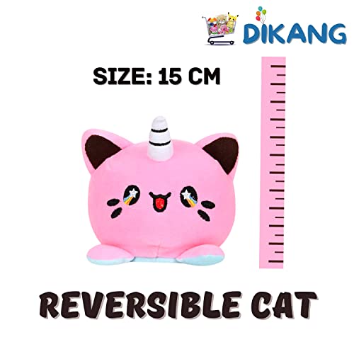 Image of DIKANG Reversible Cat Plushie with Dog | Combo Pack Soft Stuffed Animal Toys for Kid, Girl & Boys | (15cm, Reversible Cat (Pink /SkyBlue)) (28cm, Dog (Brown))