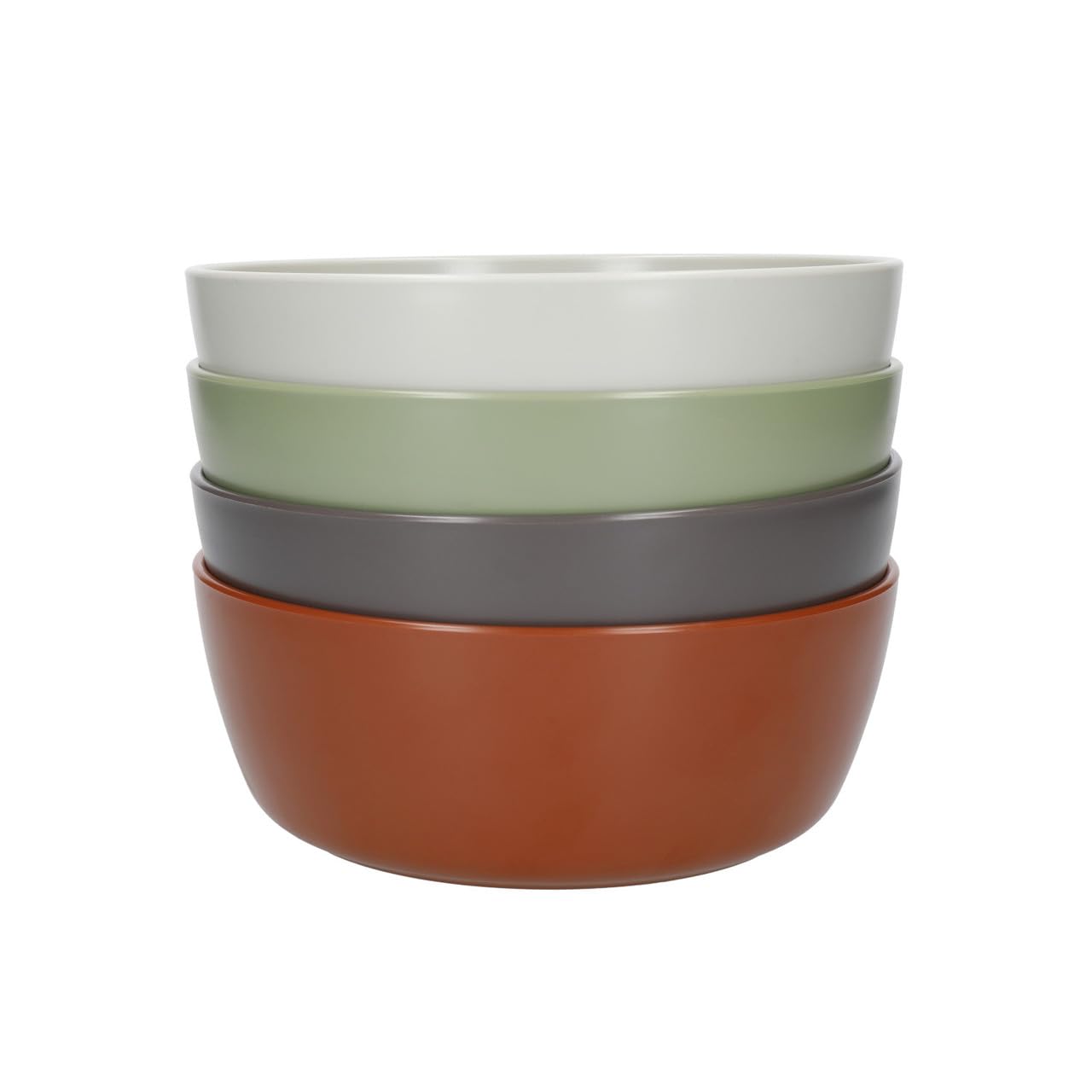 Mikasa Terracotta, Green, Grey, Warm Grey Summer Recycled Plastic Shallow Bowls, Set Of 4 Lightweight And Hard-Wearing Reusable Bowls For Pasta And Snacks, 18Cm (7.06''), Mixed Colours