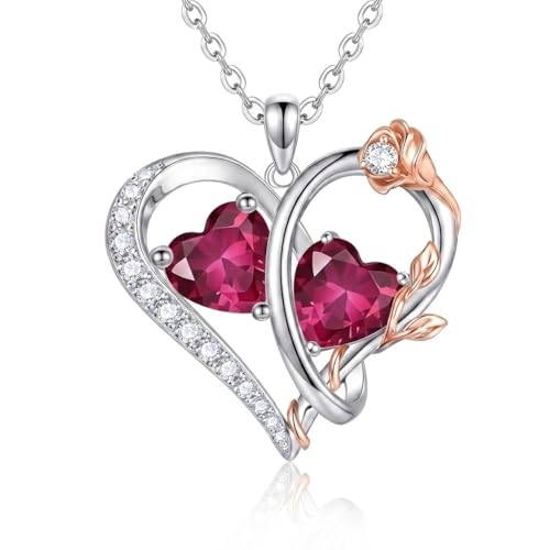 TIGER RIDER Rose Birthstone Necklace with July Pendant