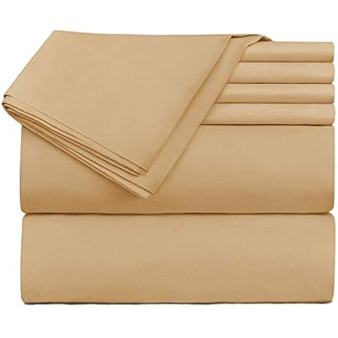4Pcs Bed Sheet Set 800-Thread Count Camel King Sheets-Long Staple Cotton Sheet Set,Bedding Set Deep Pocket fits Mattress Upto 14'' (100% Cotton Camel King Sheets) Cover