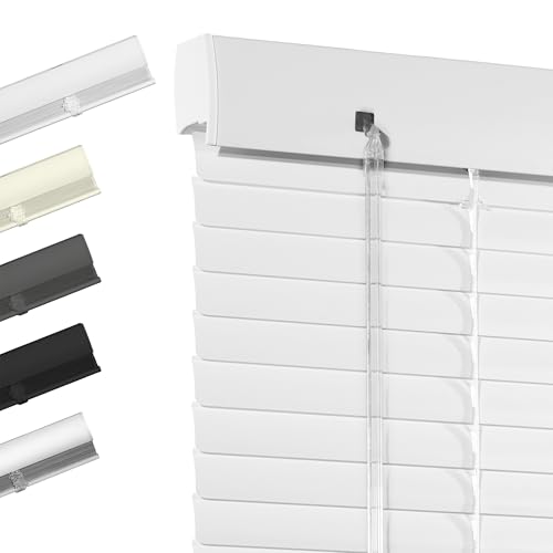 Boolegon Cordless Aluminum Blinds 1 Inch Light Filtering Horizontal Blinds Anti-UV Waterproof Metal Mini Blind for Office Home, White, Custom Size