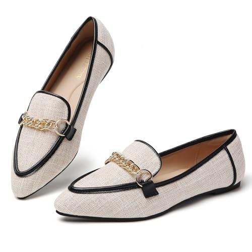 Image of Tilocow Metal Chain Loafers for Women Pointed Toe Slip on Flats Comfortable Fashion Work Shoes