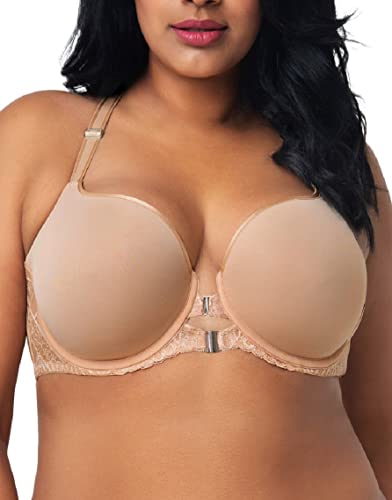 Curvy Couture Women's Plus Size Tulip Lace Front Close T-Shirt Bra, Bombshell Nude, 38G