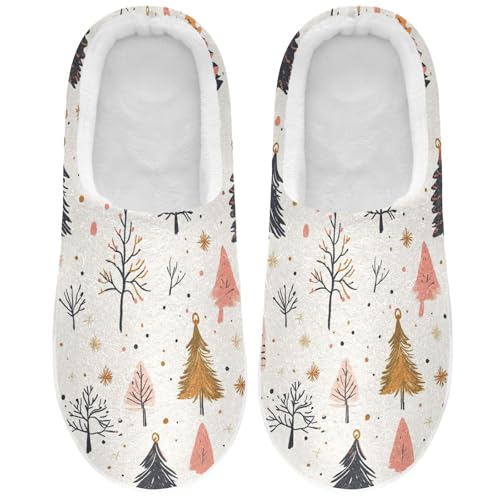 JUNZAN Christmas Trees Snowflakes Mens Home Cotton Slipper Soft Memory Foam Indoor Shoes for Travel Funny Presents 6-7