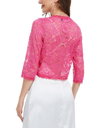 Women's Lace Bolero Shrug Top 3/4 Sleeve Sheer Summer Wedding Floral Elegant Open Front Cardigan for Dresses3