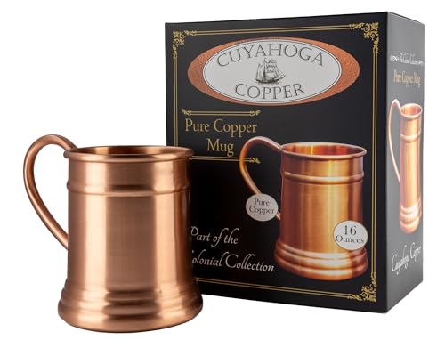 Cuyahoga Copper - Premium Pure Copper Drinking Mug - 16 oz Handcrafted, Elegant & Durable - Perfect for Cold Beverages, Cocktails, Beer & Moscow Mules - Ideal for Home Bar, Gift, and Everyday Use