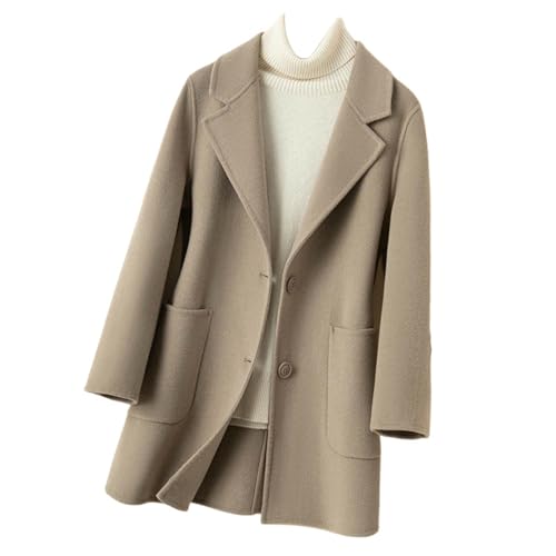 Veste en cachemire femme manteau mi-long uni col revers en tweed