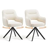 COLAMY Drehbare Esszimmerstühle 2er Set mit Armlehnen, Drehbare Polsterstühle für Küche & Esszimmer aus weichem Florstoff mit Metallgestell und Rückenlehne, für Esszimmer, Küche, Büro,Beige