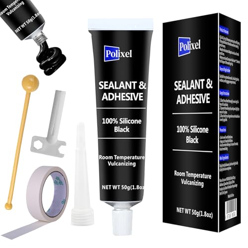 Black RTV Silicone Sealant Adhesive, 100% Silicone Caulk, All-Purpose Waterproof Sealant for Car, Window, Bathroom, Kitchen, Shrink &amp; Crack Proof High Bond Strength Adhesive – 1.8oz / 50g