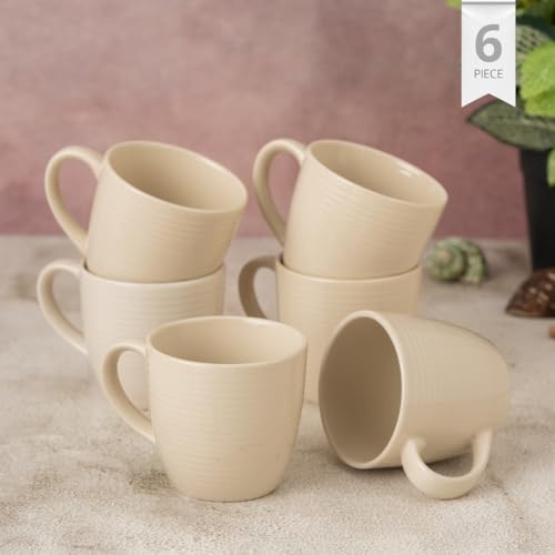 Image of Clay Craft Fine Ceramic Horizon Ivory Coffee Mug Set of 6, Cups for Tea & Coffee, Mug Set, Gift Set, Elegant Design for Home and Kitchen and Can Be Gifted to Your Loved Ones On Any Occassions