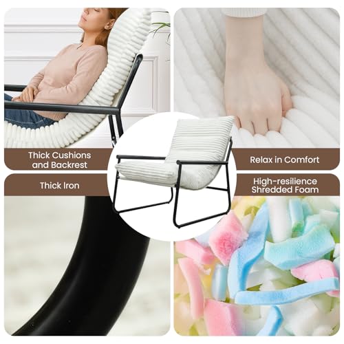 Sillón moderno con brazos y tapizado lino blanco miniatura 7