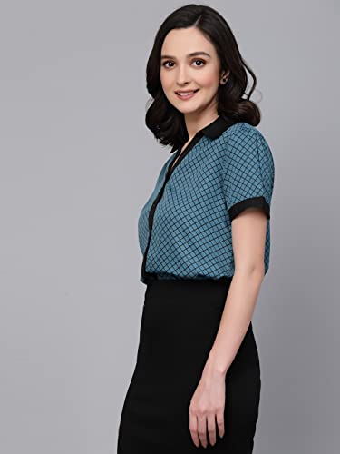 Image of Style Quotient Women Teal and Black Printed Smart Casual Shirt
