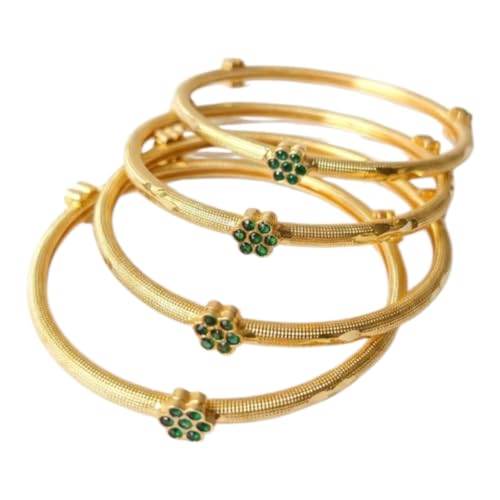 Traditional Gold-Plated Stone Bangles for Women | Set of 4 Floral...