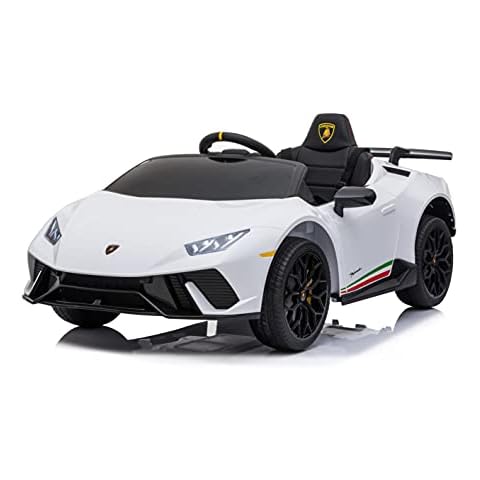 KIDS RIDE ON CAR COMPATABLE WITH 12V LAMBO LICENSED HURACAN PERFORMANTE… (White) Cover
