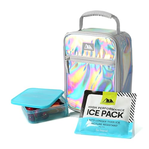 Arctic Zone Chrome Lunch Box Combo for Kids with Gel Ice Pack and Sandwich Container, Insulated Bag, Cotton Candy