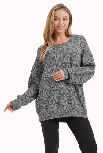 Women's Casual Unbalanced Crew Neck Knit Sweater Loose Pullover Cardigan4