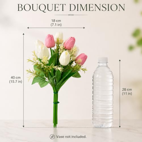 Image of Divyakosh Artificial Flowers Bunch (Vase Not Included). Artificial Flower for Vase Flower Bouquet Gift, 8 Artificial Tulips, 5 Ivory White & 3 Soft Pink, Home Decor for Living Room Office