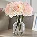 Eyamumo Fake Flowers, Faux Silk Real Touch Artificial Rose Flowers for Decoration DIY, Wedding Party, Home Office Decoration and Dining Table Centerpiece, 7Pcs (WhitePinkEdge-30cm, 30CM)