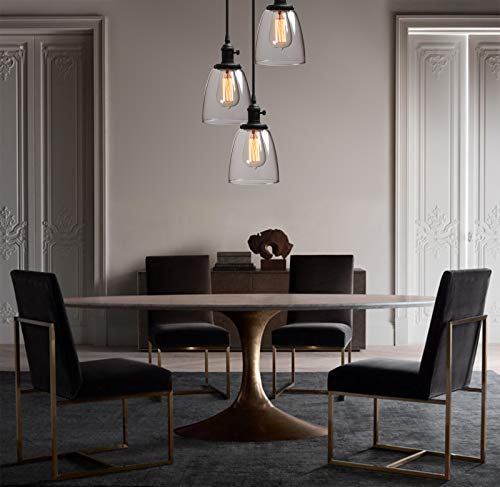 Image of Phansthy Industrial Pendant Ceiling Light Black Finished Chandeliers Light with 5.7 Inches Oval Glass Shade