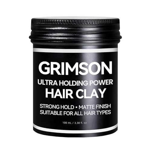 GRIMSON Hair Clay for Men - Strong Hold, Matte Finish, Ideal for All Hair Types & Styles, Easy to Wash Out, Improves Texture & Thickness, Easy to Apply (100g / 3.5oz)