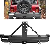 KUAFU Rear Bumper+Tire Carrier Compatible with 1984-2001 Jeep Cherokee XJ Models W/ 2 inch Hitch Receiver & D-Rings Tow Hitch Steel Powder Coated