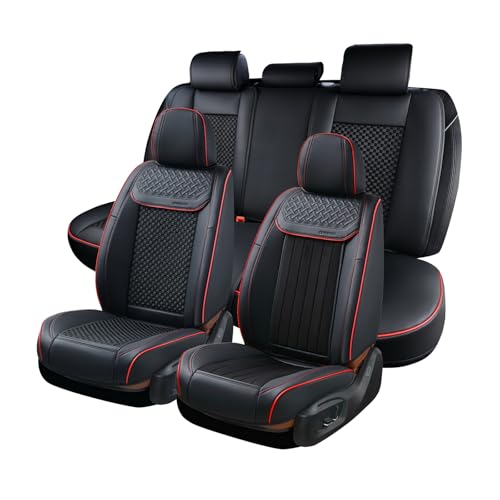 Image of Coverado 2 in 1 Seat Covers for Car Full Set, Conversions Between Warm Suede and Cold Ice Silk for Car Seat Protector Car Accessories Universal Fit for Most Cars SUVs and Trucks（Black&Red）