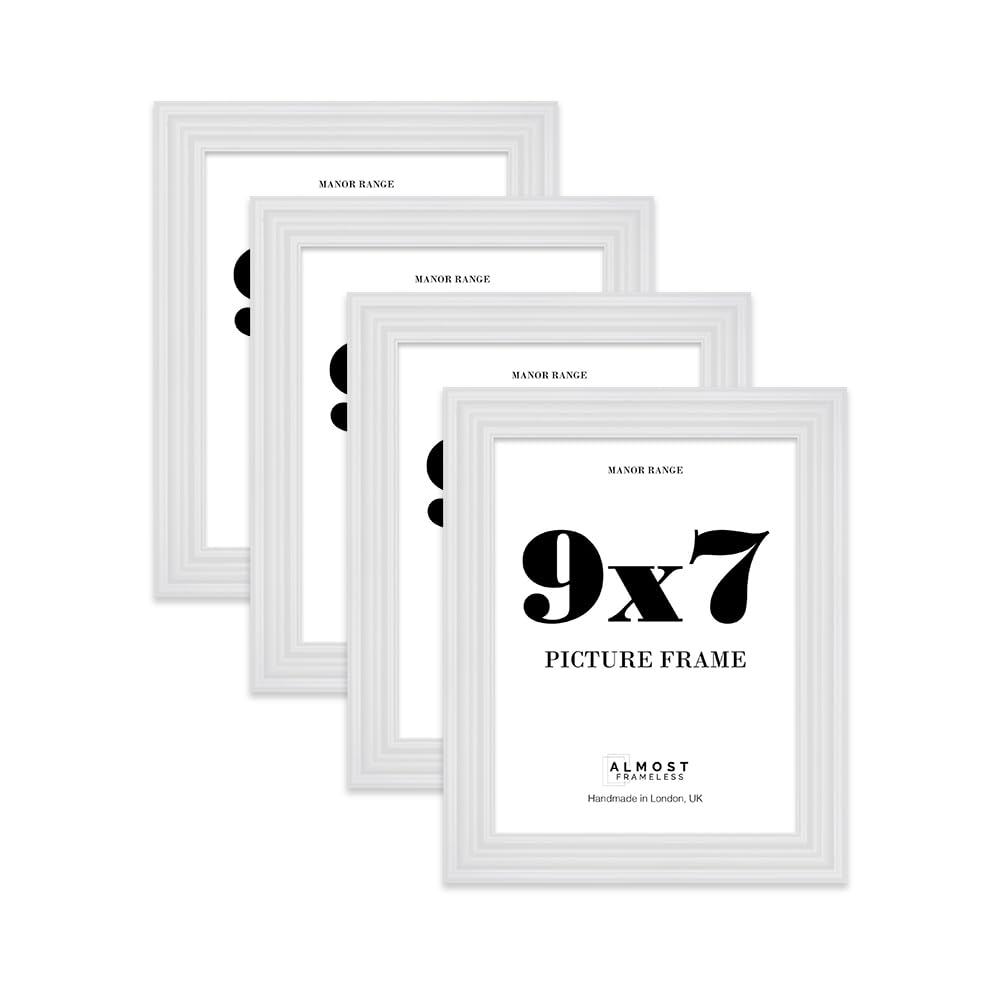 9x7 Picture Frame, Display 9x7 Pictures (22.9 x 17.8cm) - Ice White Timeless 42mm Edge Gallery Wall - 4 Pack