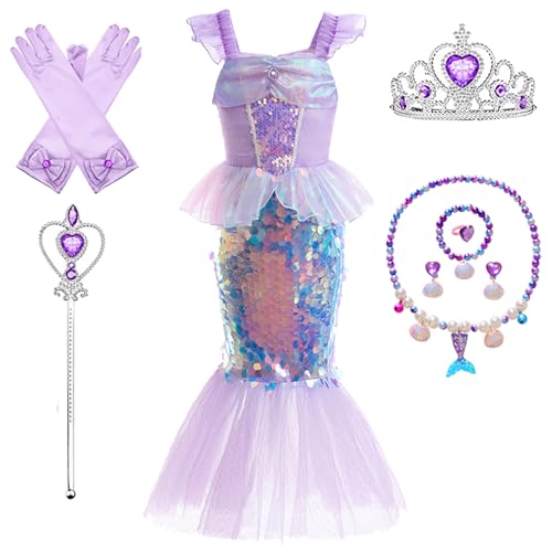 Kosplay Niñas Disfraz de Princesa Sirena con Peluca y Accesorios Vestido de Ariel Princesa Vestido de Sirena con Lentejuelas Cumpleaños Fiesta Navidad Halloween Carnaval Cosplay Chica 100-150