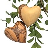 Handmade Wooden Hearts, Set of Two Olive Wood Carved Hearts from The Holy Land, Carved Wood Hearts for Gifts Anniversary Valentine Gift, Loss Love, Wooden Hearts for Wedding, Heart Décor