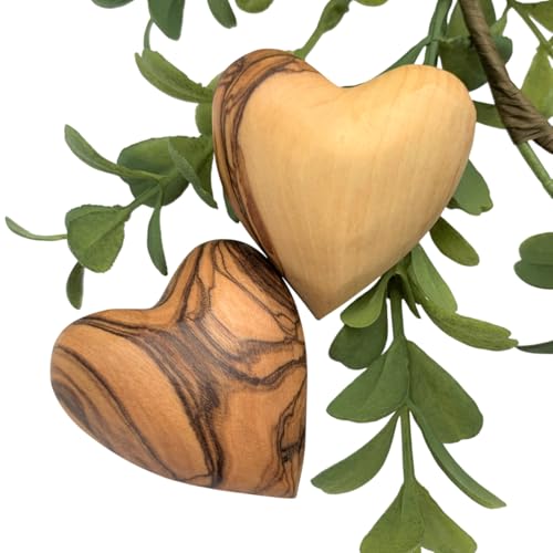 Handmade Wooden Hearts, Set of Two Olive Wood Carved Hearts from the Holy Land, Carved Wood Hearts...