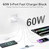 Bloque de Cargador USB C, 60W 5 Puertos Tipo C de Carga Rápida | Cargador de Pared Multipuerto USB C para iPhone 17/16/15/14/13/12/11 Pro Max, Samsung Galaxy, Android, iPad (Blanco) 4