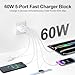 USB C Charger Block, 60W 5-Port Type C Charger Fast Charging Block, USBC USB Multiple Port Wall Charger Plug Adapter for iPhone 17/Air/16/15/14/13/12/11 Pro Max, Samsung Galaxy, iPad, Tablet (White)
