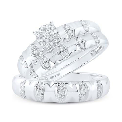 Sterling Silver His Hers Round Diamond Cluster Matching Wedding Set 1/4 Cttw