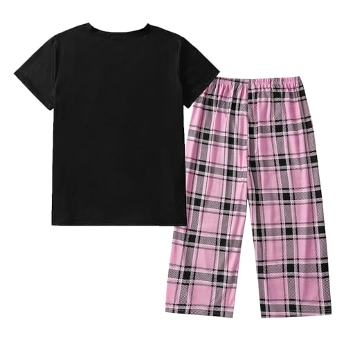 Image of YIJIU Women Soft Comfy Pajamas Cute Cat Short Sleeve Capri Pants PJS Set
