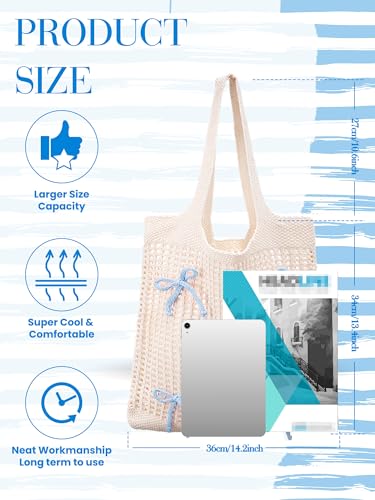 Bolso tote tejido para mujer con lazos miniatura 4